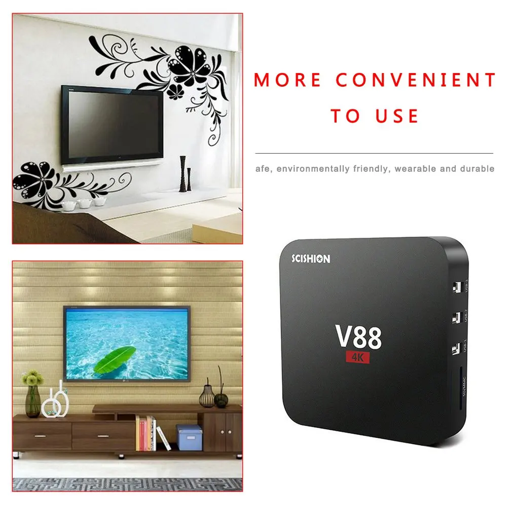 Домашний кинотеатр V88 RK3229 Смарт ТВ-приставка проигрыватель 4k четырехъядерный