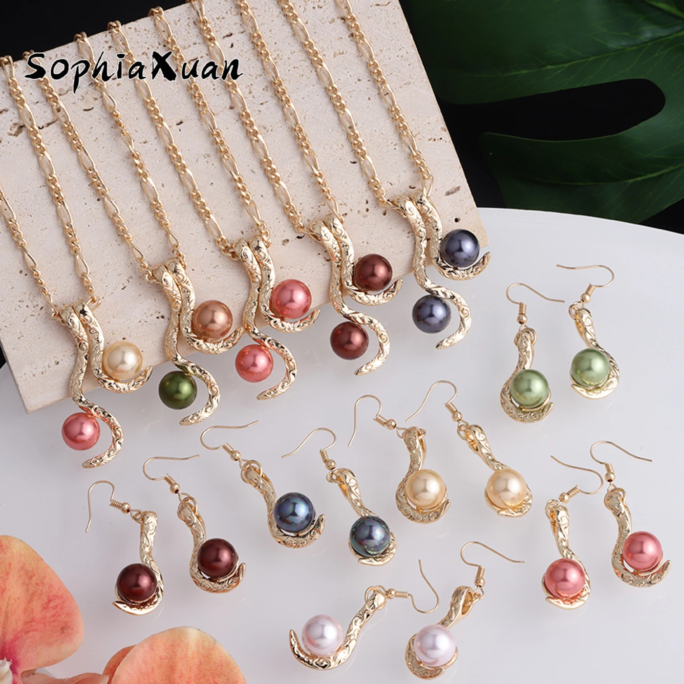 

SophiaXuan Hawaiian Jewelry Sets New Design Multicolor Pearl Gold Pendants Earrings Necklaces Sets Jeweler for Women Gifts Party