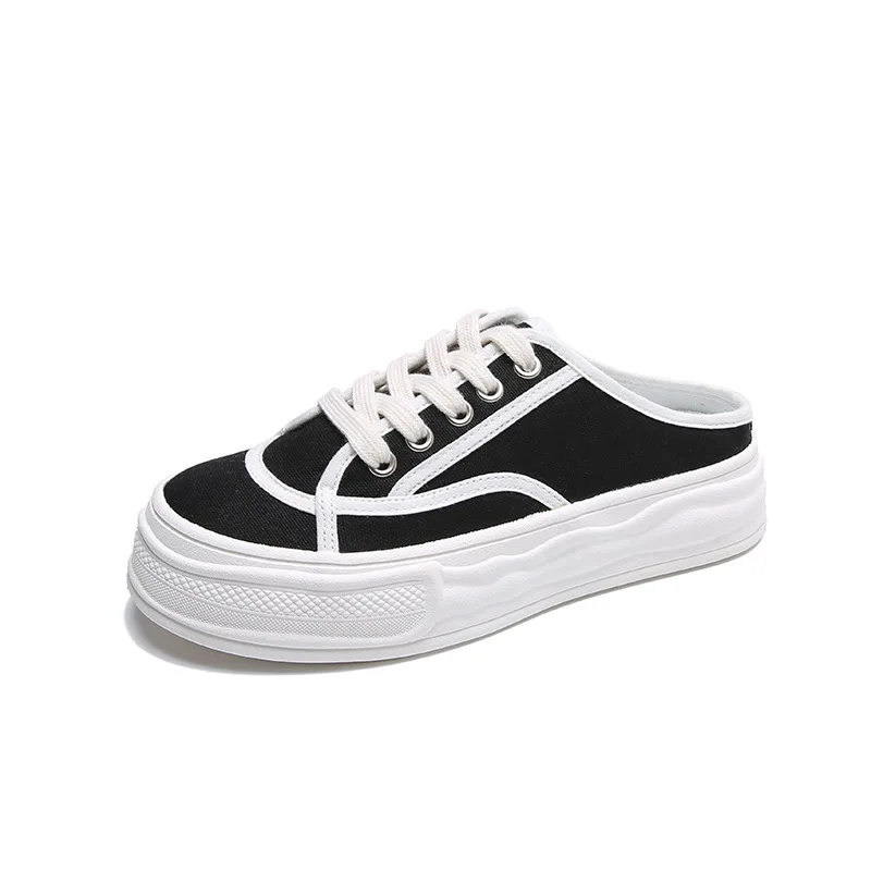 Han edition half dragged canvas shoes female ins tide fall 2021 new breathable han edition platform casual shoes 8575 childre