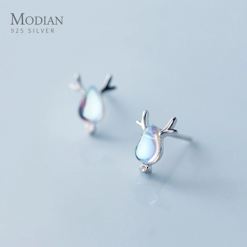 Modian изделия стерлингового серебра 925 животных милые серьги гвоздики в виде оленя