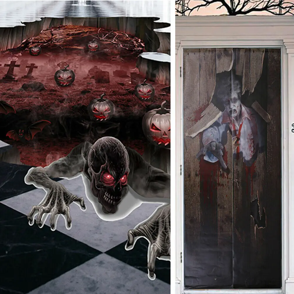 3D вид Хэллоуин Наклейка на стену пол наклейка стеклянный оконная дверь фоновое