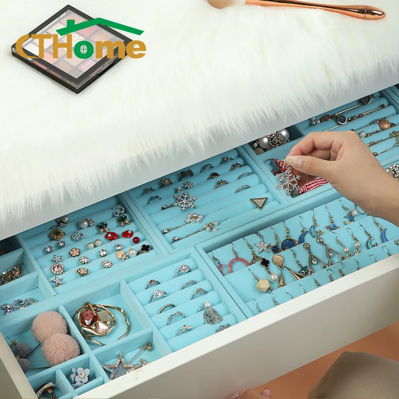 

NEW Fashion Velvet Jewelry Organize Jewelry Storage Tray Ring Necklace Display Storage Box Earring Storage Case Drawer Showcase