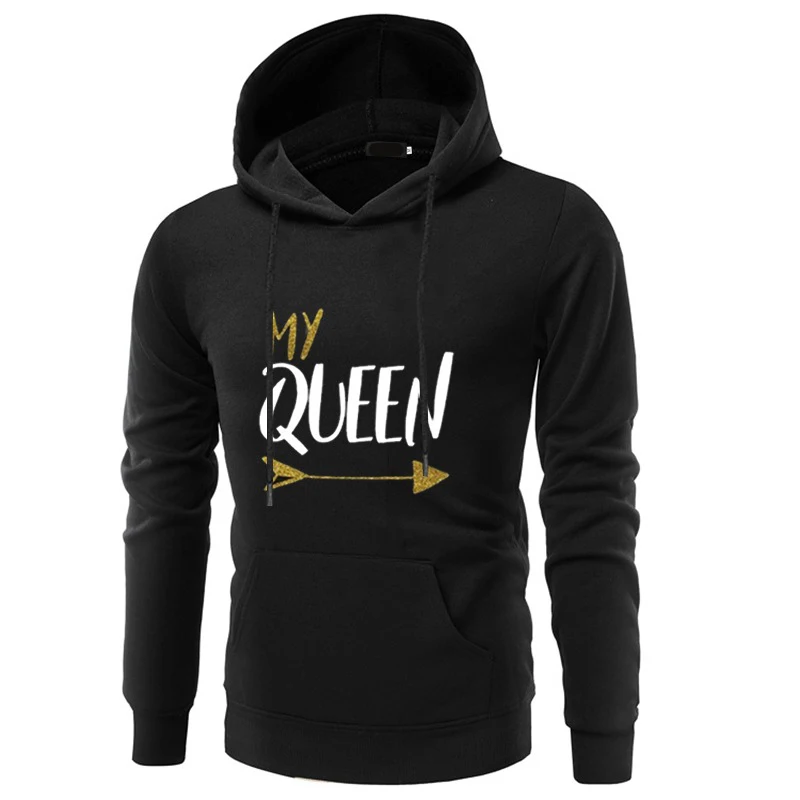 as picture MY QUEEN KING толстовка с капюшоном и принтом для пары модные повседневные женские толстовки Толстовка с надписью женская одежда - Цвет: as picture