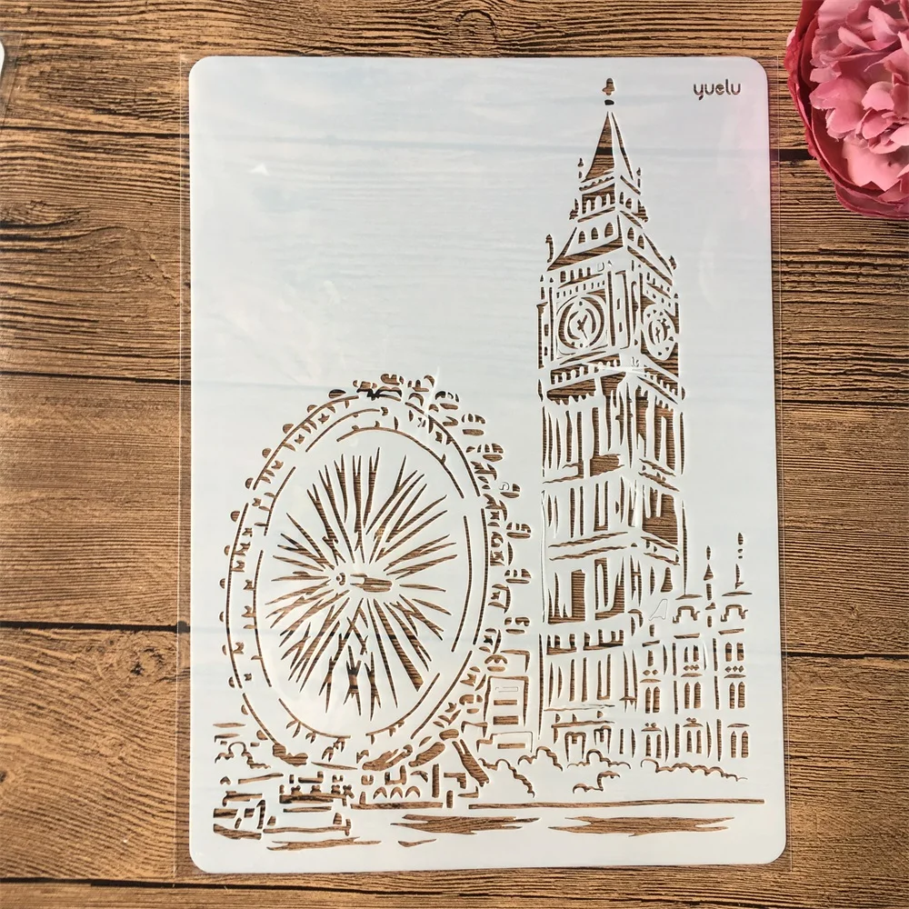

29*21cm A4 London Eye Big Ben DIY Layering Stencils Wall Painting Scrapbook Coloring Embossing Album Decorative Template