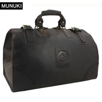 munuki vintage luggage bag crazy horse genuine leather travel bag men leather duffle bag large weekend bag tote big