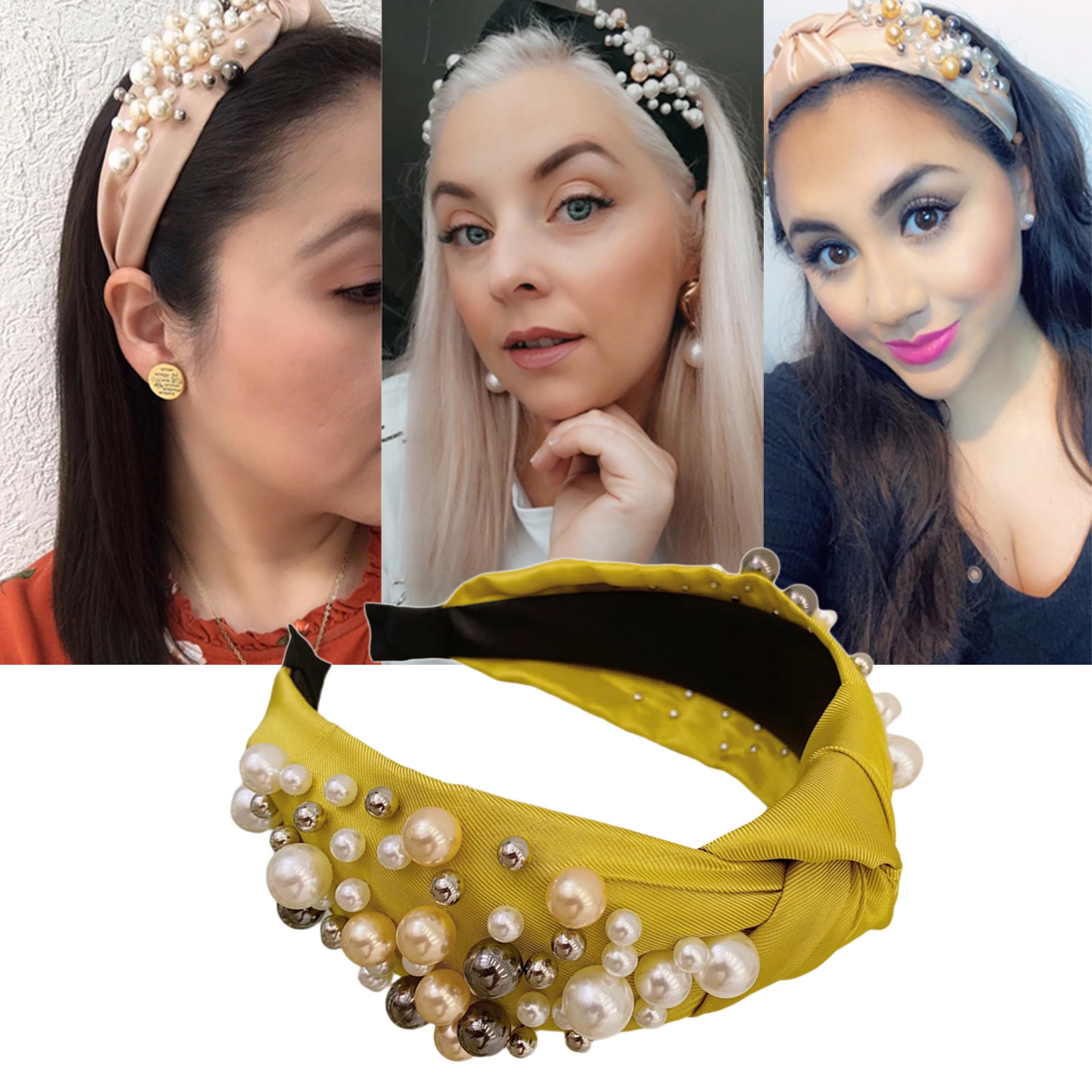 Женские ободки с жемчужинами Широкий ободок для волос узлом Тюрбан Повязка на