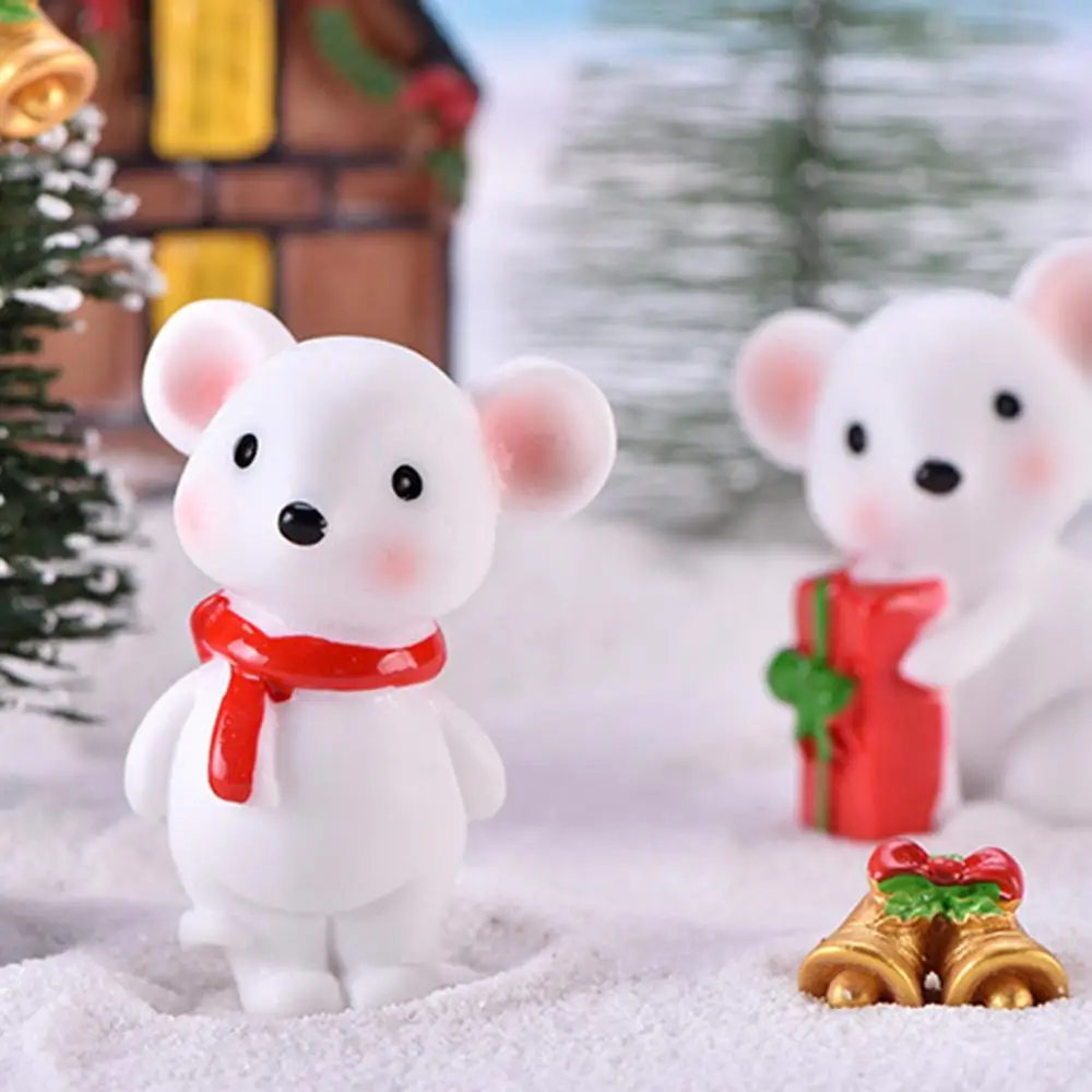 Милый Рождественский белый снег медведи мышь из зодиака крыса микро пейзаж мини