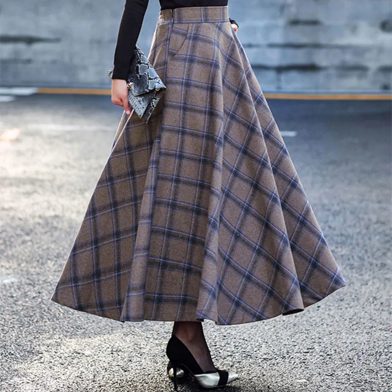 Женская осенне зимняя шерстяная юбка плотная с высокой талией тонкая клетчатая
