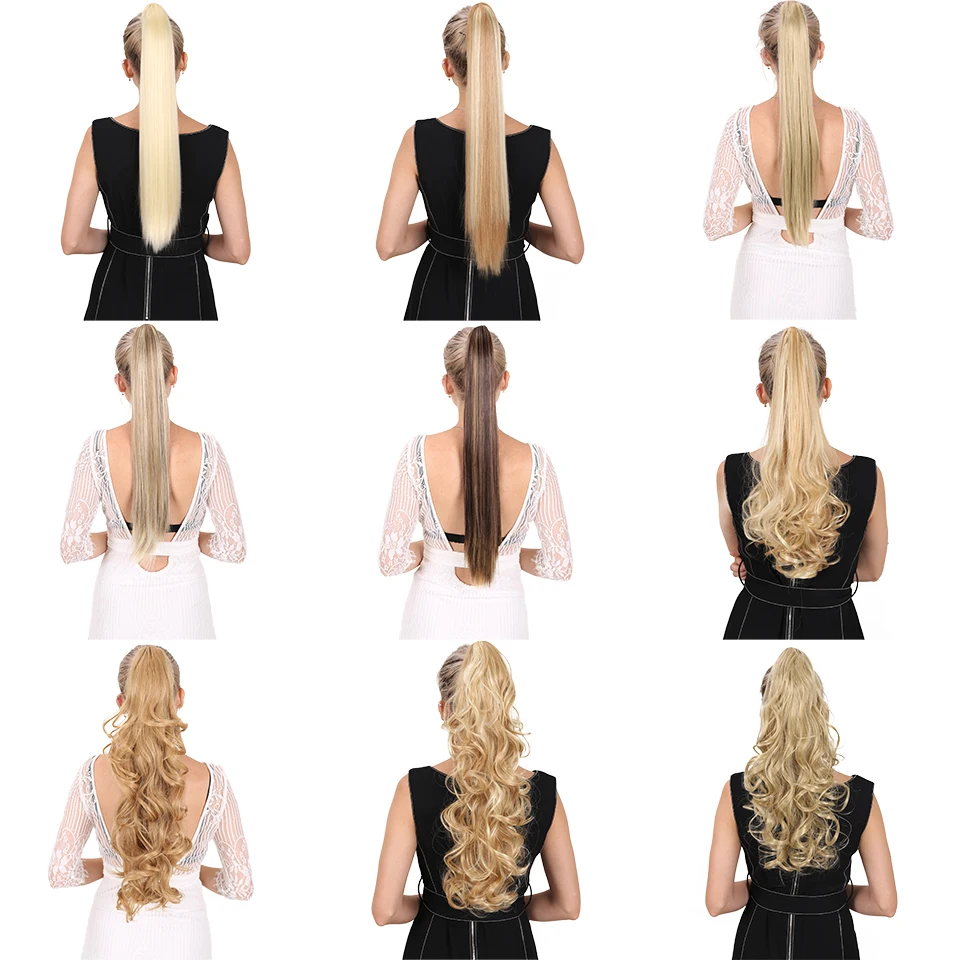 SHANGKE Synthetic Long Straight Claw On Ponytail Hair Extension Heat Resistant Kinky Curly Pony Tail Hair Hairpiece For Women