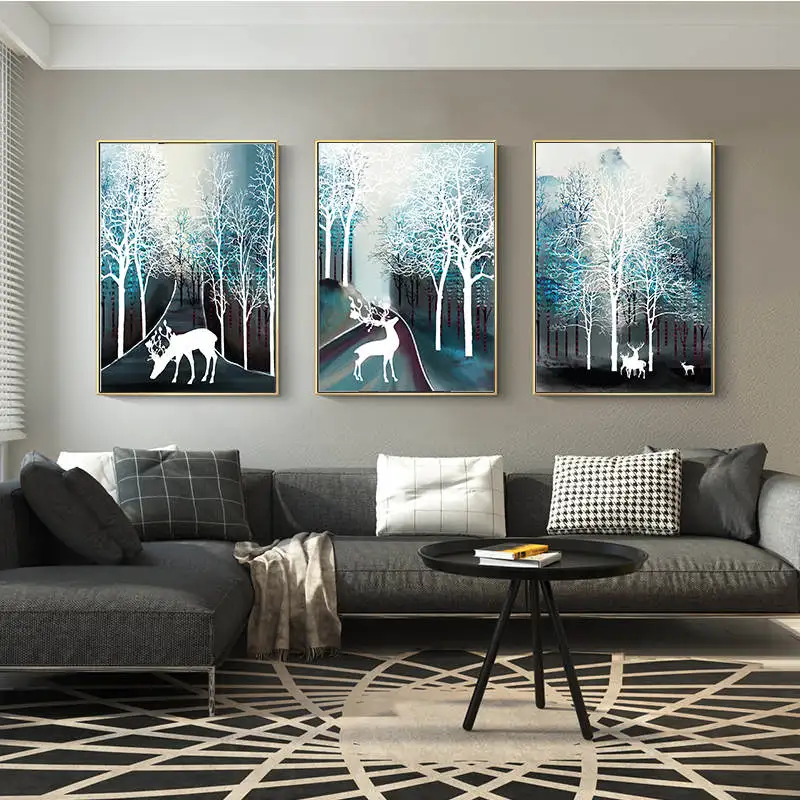 Семейный постер с лесным оленем в скандинавском стиле печать на холсте