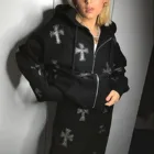 Стразы Готическая уличная одежда с длинным рукавом черная толстовка на молнии Y2k Джоггеры в стиле хип-хоп Свитшот корейская мода в стиле панк спортивное пальто пуловер