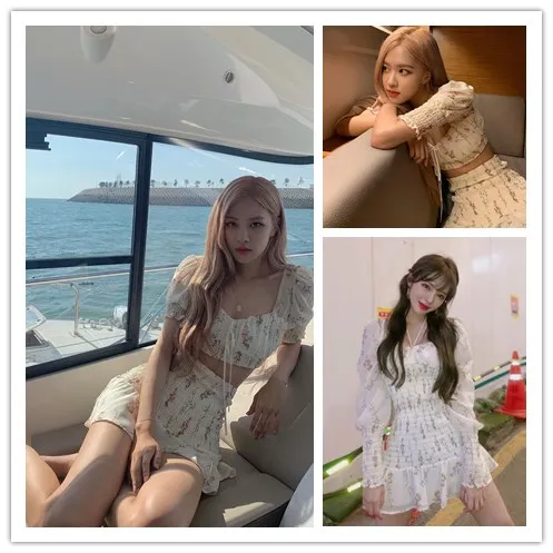 Kpop Blackpink Lisa летнее женское белое милое шифоновое плиссированное платье с длинным рукавом для девушек корейский праздничный Стиль повседневные платья