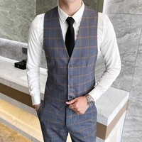 2021 new leisure business mens suit vest grid fashion sleeveless leisure jacket gray blue large size s 4xl