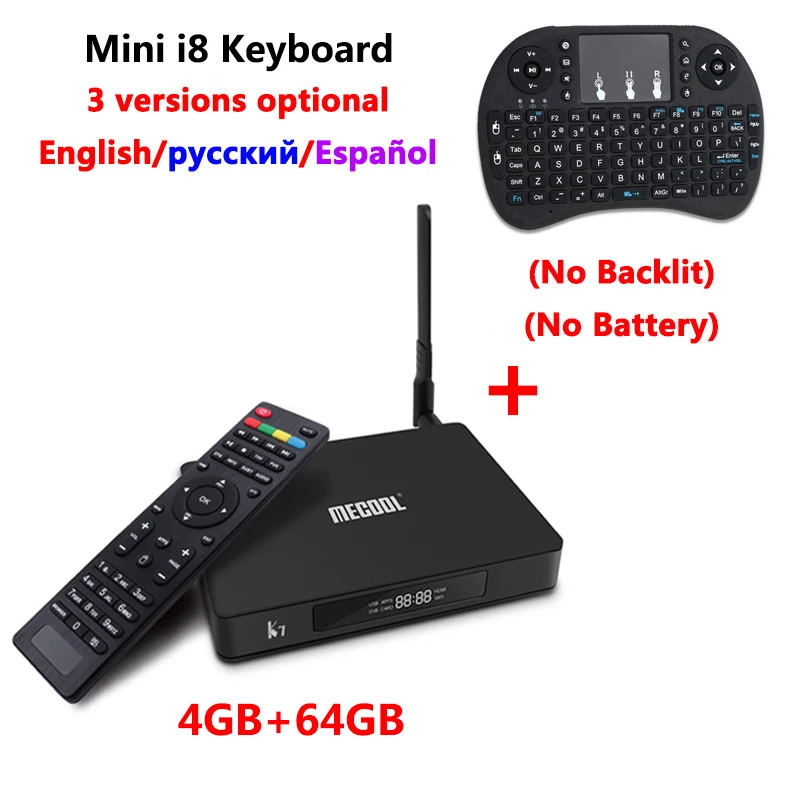 MECOOL K7 Smart Android 9,0 tv Box Amlogic S905X2 DVB-T2 DVB-S2 ТВ приемник 4 Гб DDR4 64 Гб rom 4K телеприставка DVB-C медиаплеер - Цвет: K7 add i8 standard
