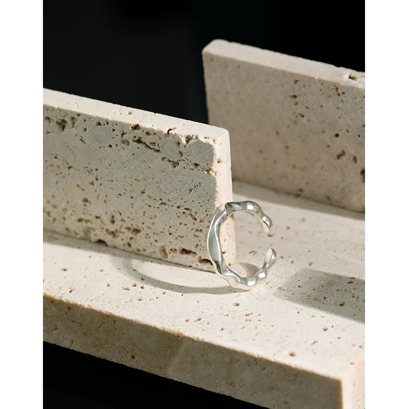 

YPAY 100% Genuine 925 Sterling Silver Open Rings for Women Korea INS irregular Concave and Convex Surface Bague Jewelry YMR1137