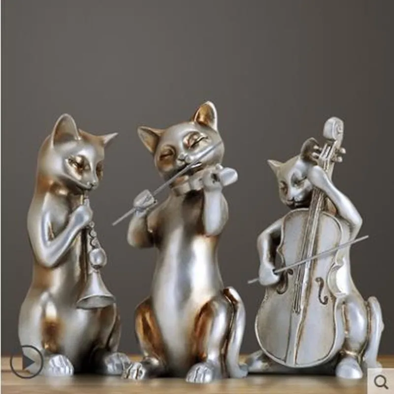 

THREE MUSICAL CAT STATUE CRAFTS, NORDIC ANIMAL SCULPTURE ARTWORK, HOME OFFICE DESKTOP DECORATION, HOLIDAY GIFTS