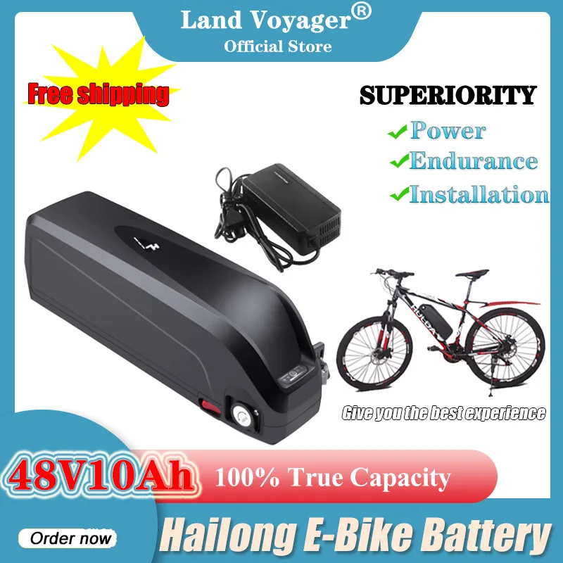 

Аккумулятор для электрического велосипеда Bafang, 48 В, 10 Ач, 18650 ячеек, Hailong, литиевая батарея 250 Вт/750 Вт/1000 Вт, зарядное устройство BBS02B BBSHD 2A