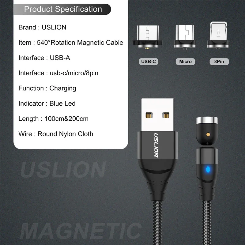 

1M 2M Magnetic Micro USB Type-C Cable Fast Charging For Huawei Samsung Xiaomi iPhone 11 Xs 8 XR Phone Magnet Charger Cord