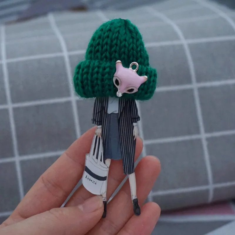 Женская/Мужская модная брошь милые голубые броши в форме шляпы со стеклом