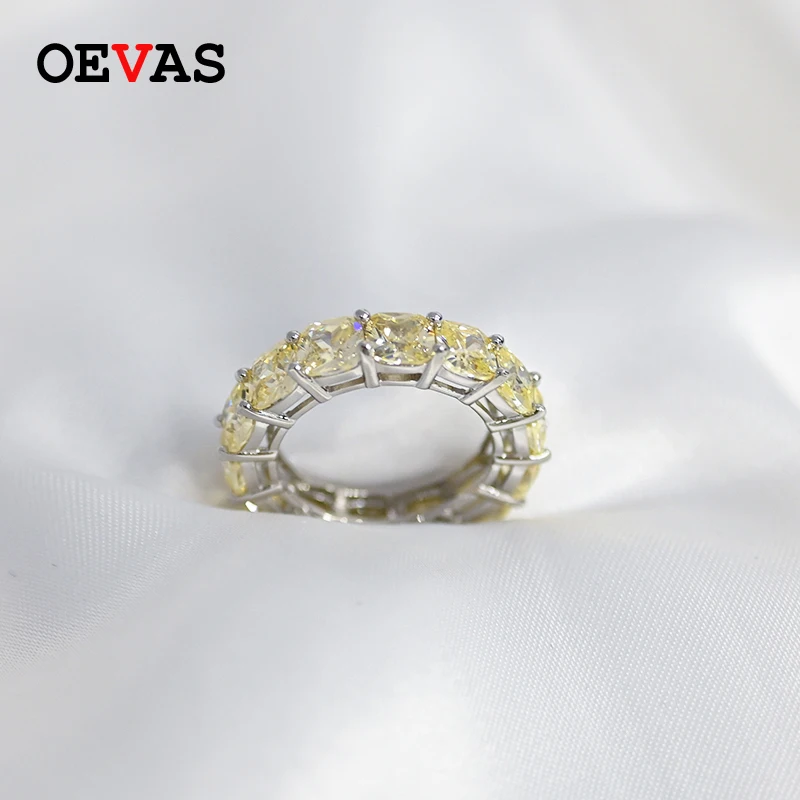 

OEVAS 100% 925 Sterling Silver Rings For Women Sparkling 1 Row Full 5*5mm High Carbon Diamond Wedding Party Fine Jewelry Gifts