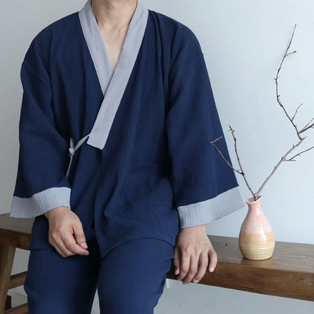 Пижама-кимоно мужская хлопковая, с длинным рукавом и брюками, для дома, удобная, размера плюс от AliExpress RU&CIS NEW