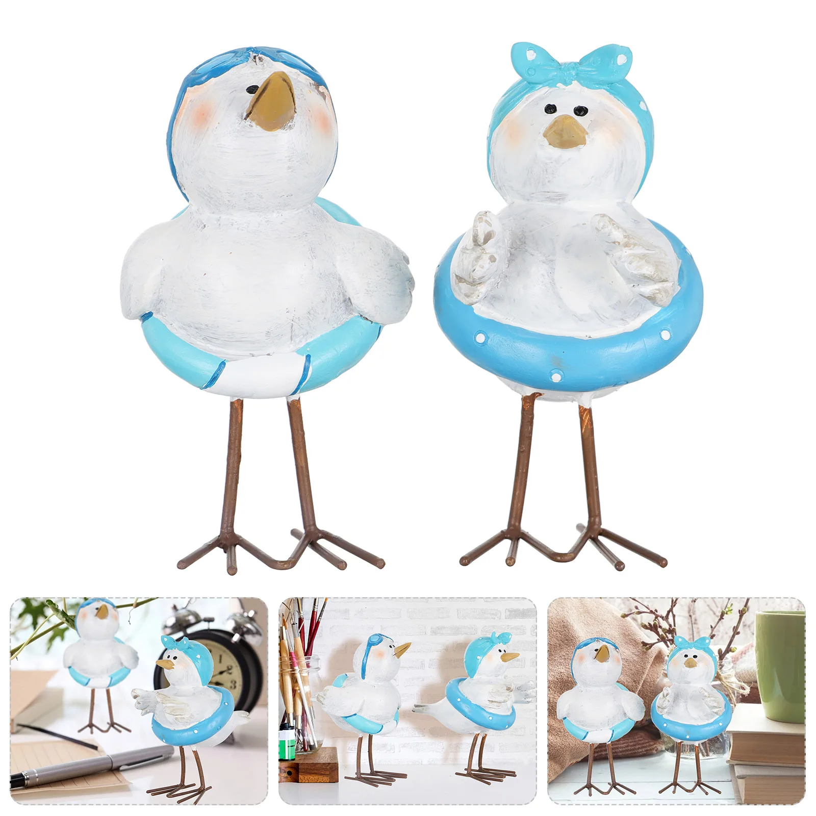 

2 Pcs Seagull Ornaments Lovely Creative Original Seagull Ornament Resin for Present