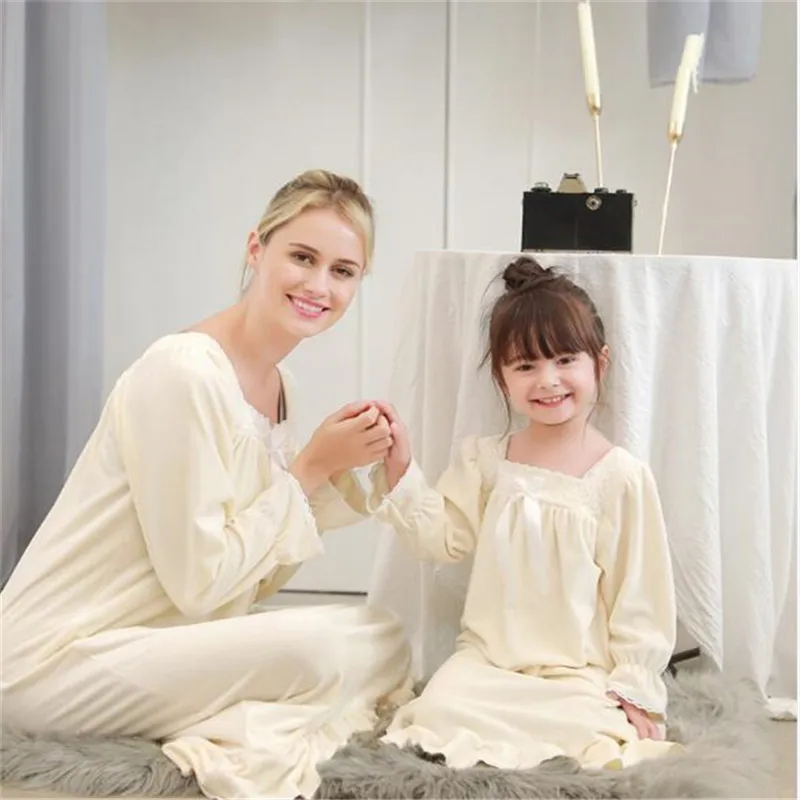 Одинаковая одежда для сна всей семьи Мама и я кружевные Хлопковые Платья мамы