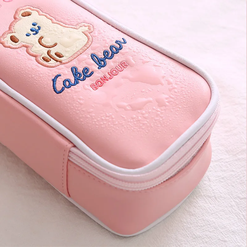 

Little bear pen bag cute large capacity simple ins wind girl heart stationery box pencil bag kawaii stationery