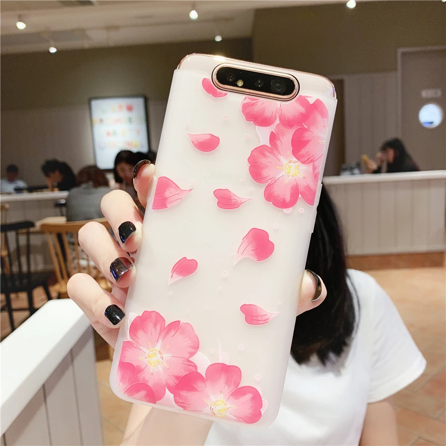 Чехол для телефона из ТПУ с тиснеными цветами и вишнями Samsung Galaxy Note 10 S10 S9 S8 Plus A9 A90