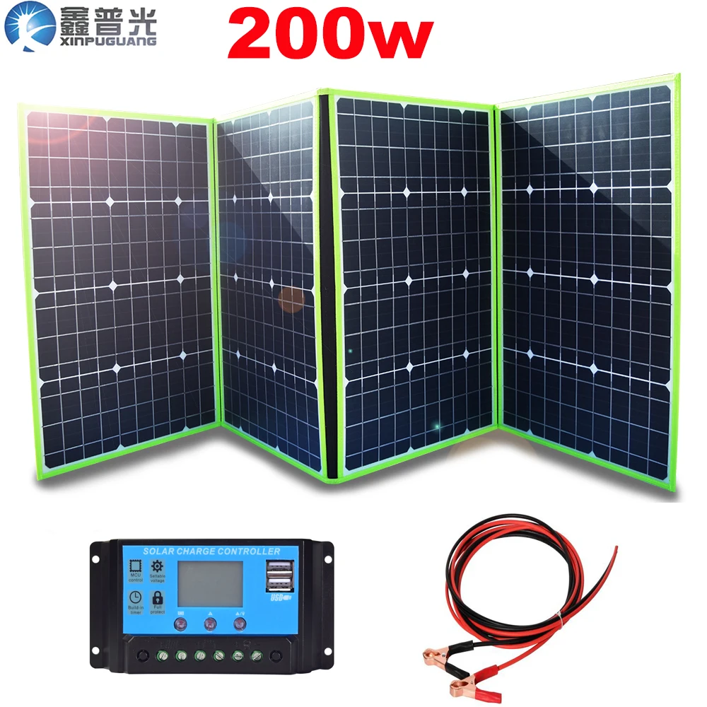 xinpuguang 100w 150w 150w 200w 300w 300w 12v/20v гибкая солнечная батарея панель складной портативный домашний комплект наружного зарядного устройства 5v USB для телефона автомобиля RV походы туристическая лодка походн - Цвет: 200w kit