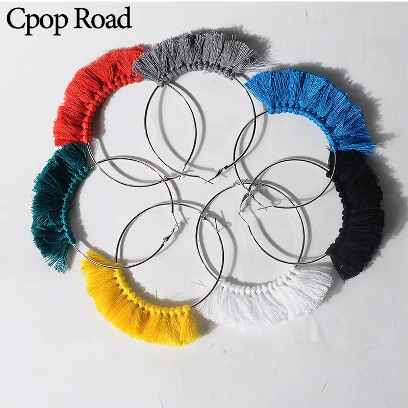 

Cpop New Boho Handmade Exaggeration Tassel Earrings for Women Ethnic Big Hoop Earrings Fashion Jewelry Hot Sale Accessories Gift