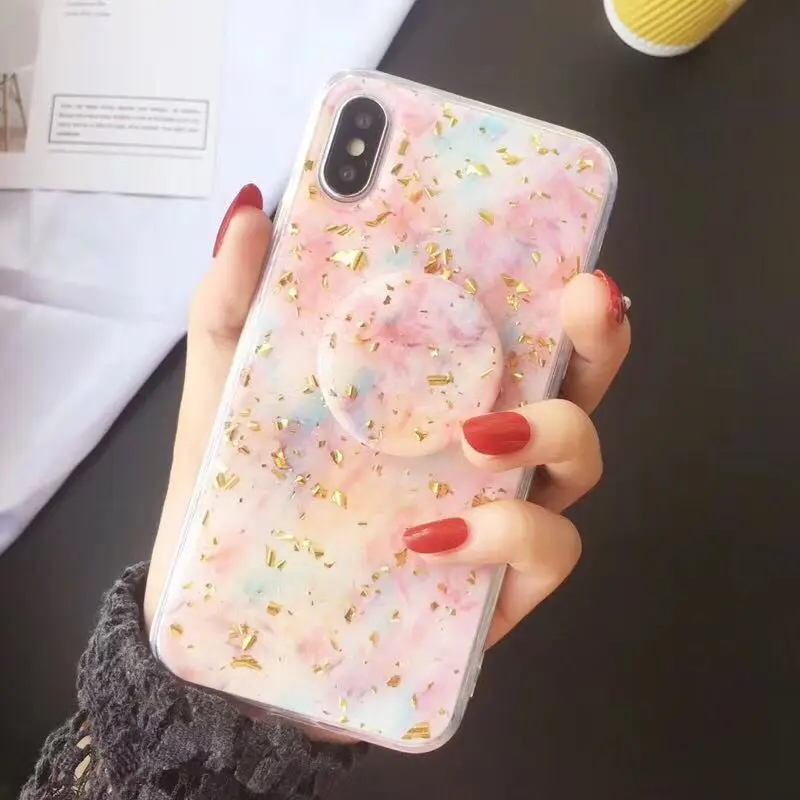 C with Finger Holder Kuutti Мягкий Роскошный держатель для пальца из золотой фольги, Мраморная мечта, силиконовый женский чехол для телефона для iPhone 11 6s 8 Plus X 11 Pro Max - Цвет: C with Finger Holder