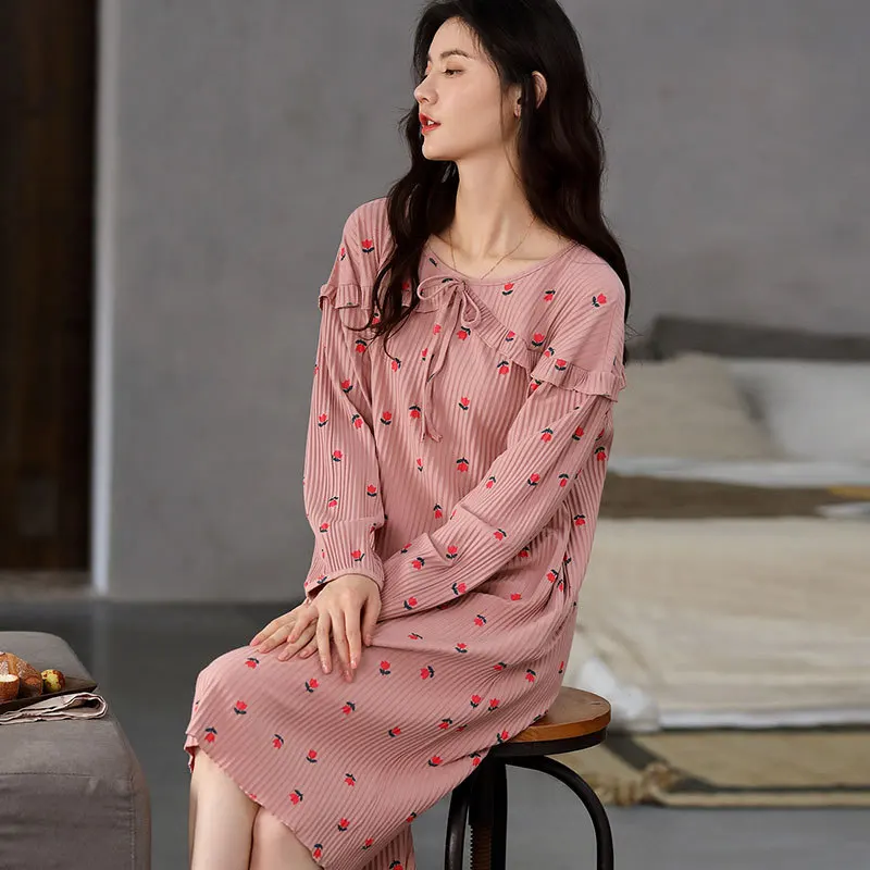 Женское длинное Ночное платье белая ночная рубашка с длинным рукавом сорочка