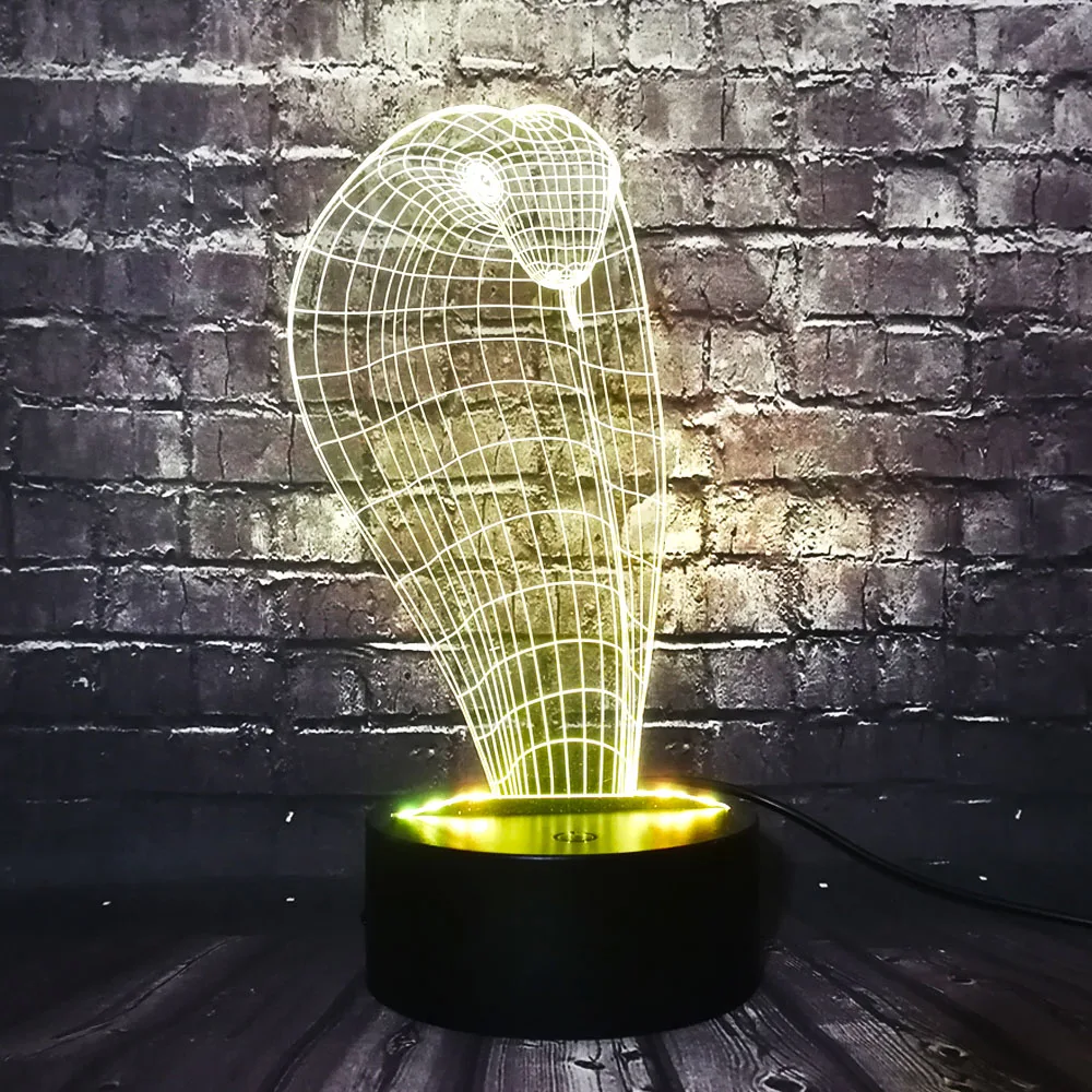 2017 животное Кобра форма головы Змеи 3D светодиодный USB лампа креативный красочный