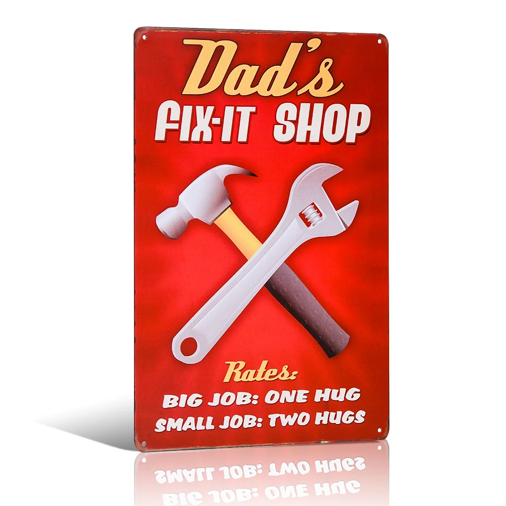 

Dad's fix-it shop Tin Sign Home Store Farm Decor Vinage Wall Poster Decor