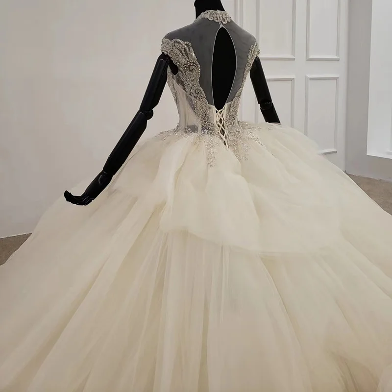 

Wedding dresses BLG1284 princess ball gown deep v NECK sleeve beaded wedding dress