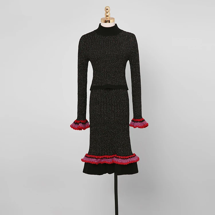 2020 весенний женский вязаный комплект из 2 предметов с юбкой свитер круглым
