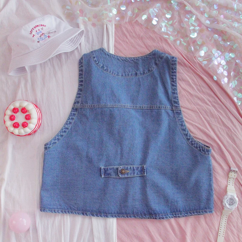 Джинсовый жилет для девушек тонкая милая мягкая нишевая Ретро жилетка в стиле