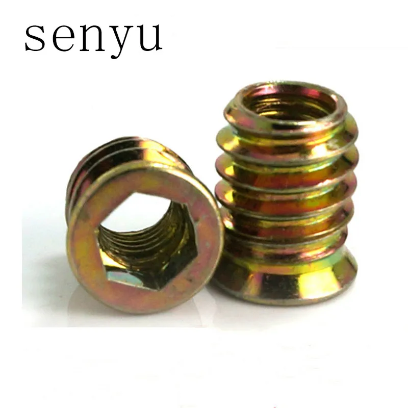 

Senyu M6 M8 M10 20 шт./лот, Внутренняя шестигранная гайка из углеродистой стали, вставная гайка с резьбой для наружных зубов, встроенная Шестигранная гайка для деревянной мебели