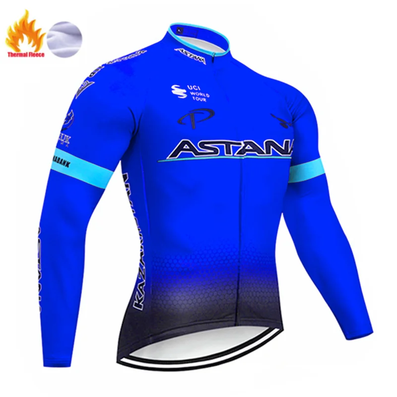 Winter jersey Красная Команда Астаны зимний термальный флис Велоспорт Джерси велосипед брюки набор мужской Ropa Ciclismo 9D костюм для велосипеда Culotte одежда - Цвет: Winter jersey