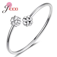 simple 925 sterling silver open bracelet bangle trendy jewelry for women girl clover bracelets wedding party gifts