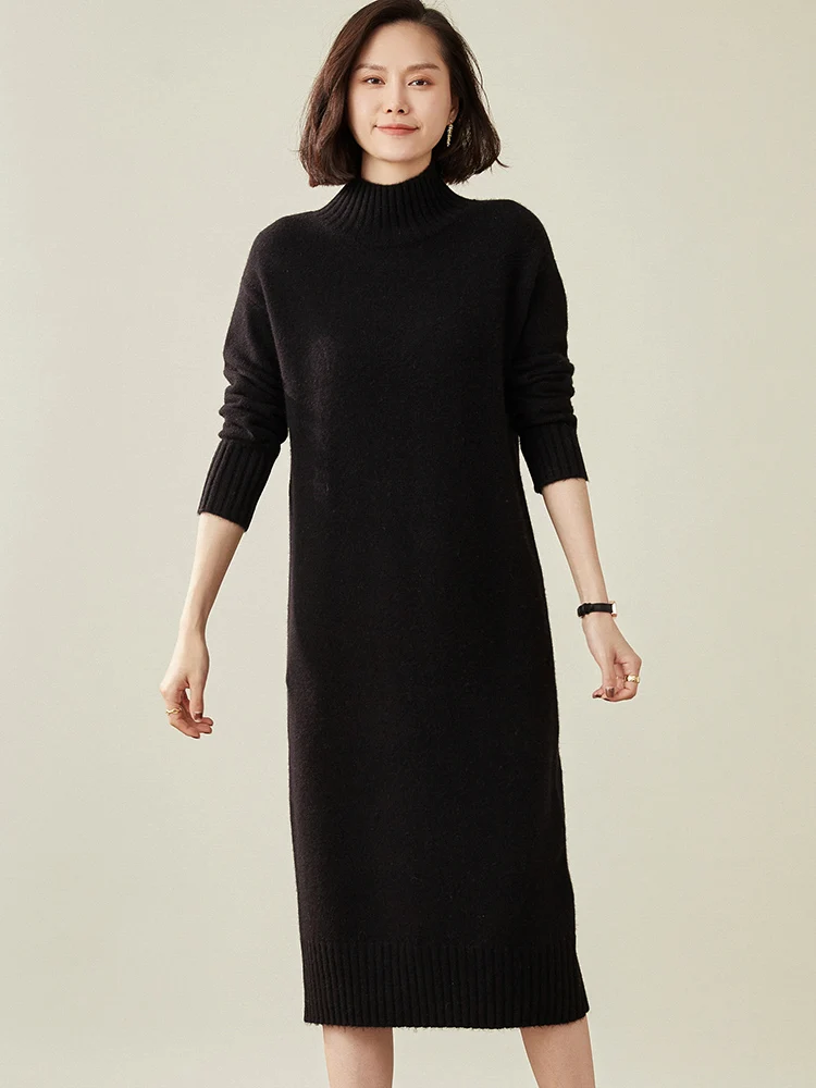 Женское кашемировое платье плотное трикотажное зима 100% пуловеры с круглым