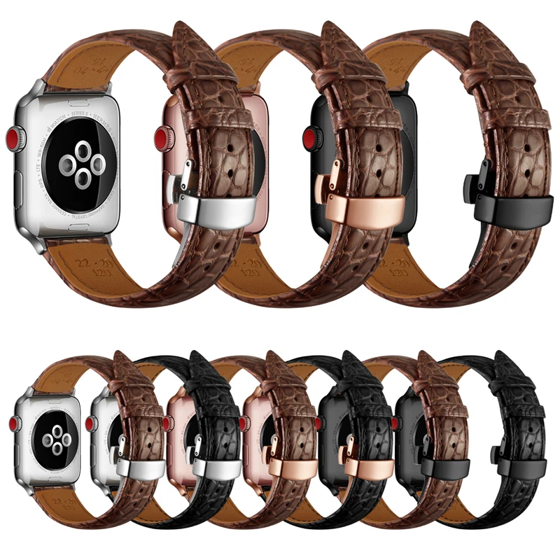 

Кожаный ремешок с крокодиловой кожей для Apple Watch Band 42 мм 38 мм 44 мм 40 мм, Apple Watch 6 5 4 SE 3 2 Iwatch, аксессуары для браслета