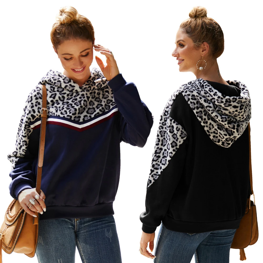 

CHANWELL Women Patchwork Leopard Hoodies Sweatshirt Pullovers Casual Long Sleeve Hooded Women Sweatshirt Kpop Hoody Ladies Tops