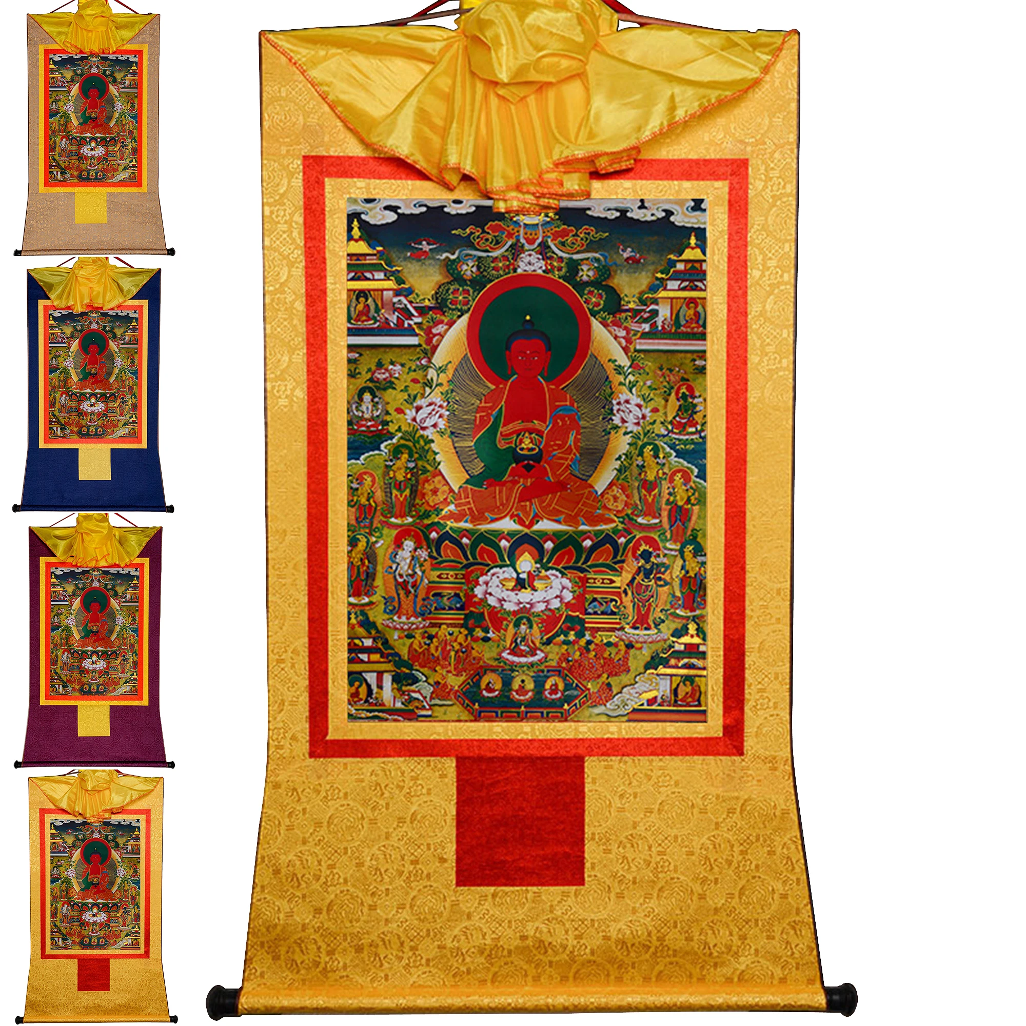 

Gandhanra Tibetan Thangka Wall Hanging,Elysium of Buddhism,Sukhavati,Tangka Buddha Tapestry for Zen Home Decor Meditation