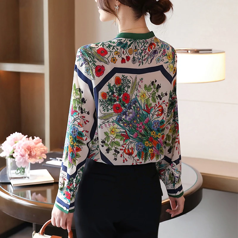 

Vintage flower print shirts women's blouses 2021 Spring summer long sleeve Blouse Female Tops Blusas Mujer