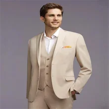 Costume Beige pour hommes, haut de gamme, sur mesure, revers à deux boucles, Slim, mode marié, ensemble 3 pièces, manteau, pantalon, gilet, cravate, nouveauté 2021  (1)