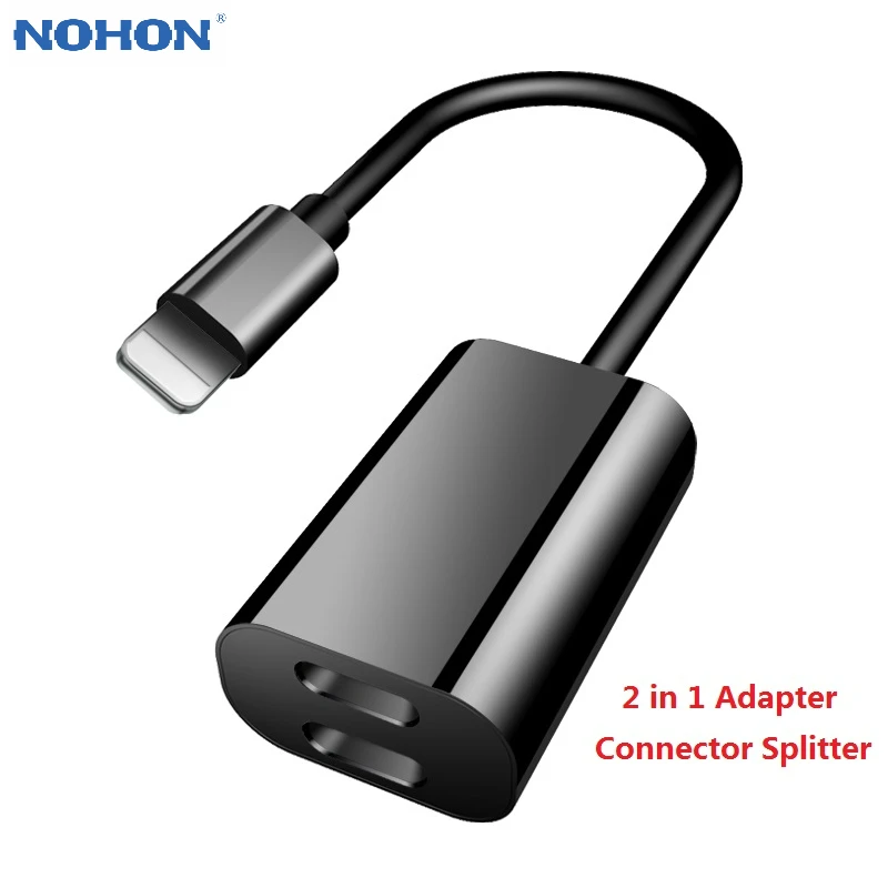 NOHON 2 в 1 аудио-адаптер для iPhone XS Max XR 8 плюс зарядное устройство с двумя портами
