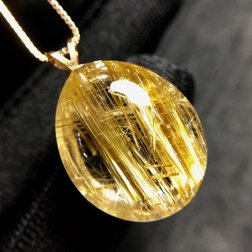 

Natural Gold Rutilated Quartz Rectangle Pendant Gemstone 19.7*16.5*12.5mm Brazil Wealthy Women Rare Jewelry Genuine AAAAAA