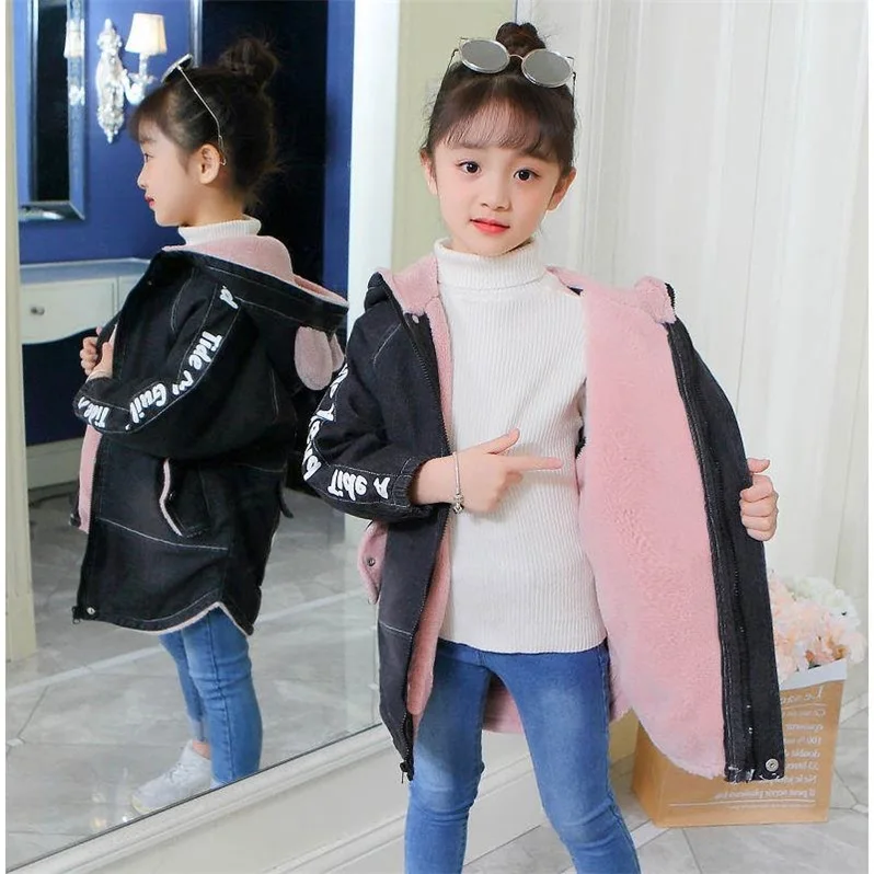 Детская джинсовая куртка для девочек модные пальто детская одежда осенне-зимняя